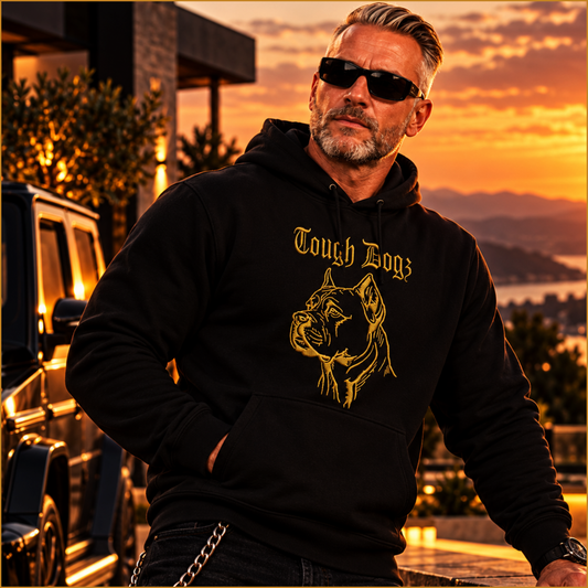 TOUGH DOGZ HOODIE Black - Loyalty is our Luxury - (Stickerei)