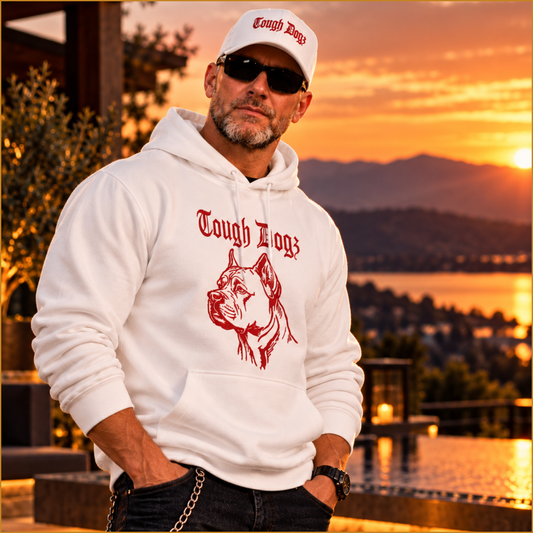 TOUGH DOGZ HOODIE White - Loyalty is our Luxury (Stickerei)